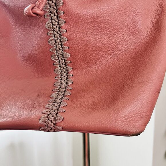 The Sak Ivy Pink Soft Leather Crochet Trim Boho Crossbody Bag Purse - Picture 5 of 7